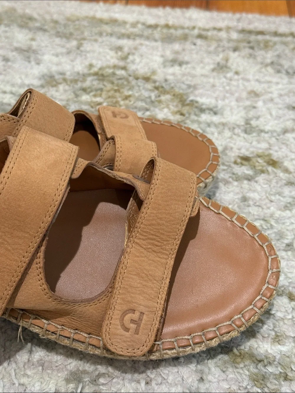 Cole Haan Tan Leather Double-Strap Espadrille Slides